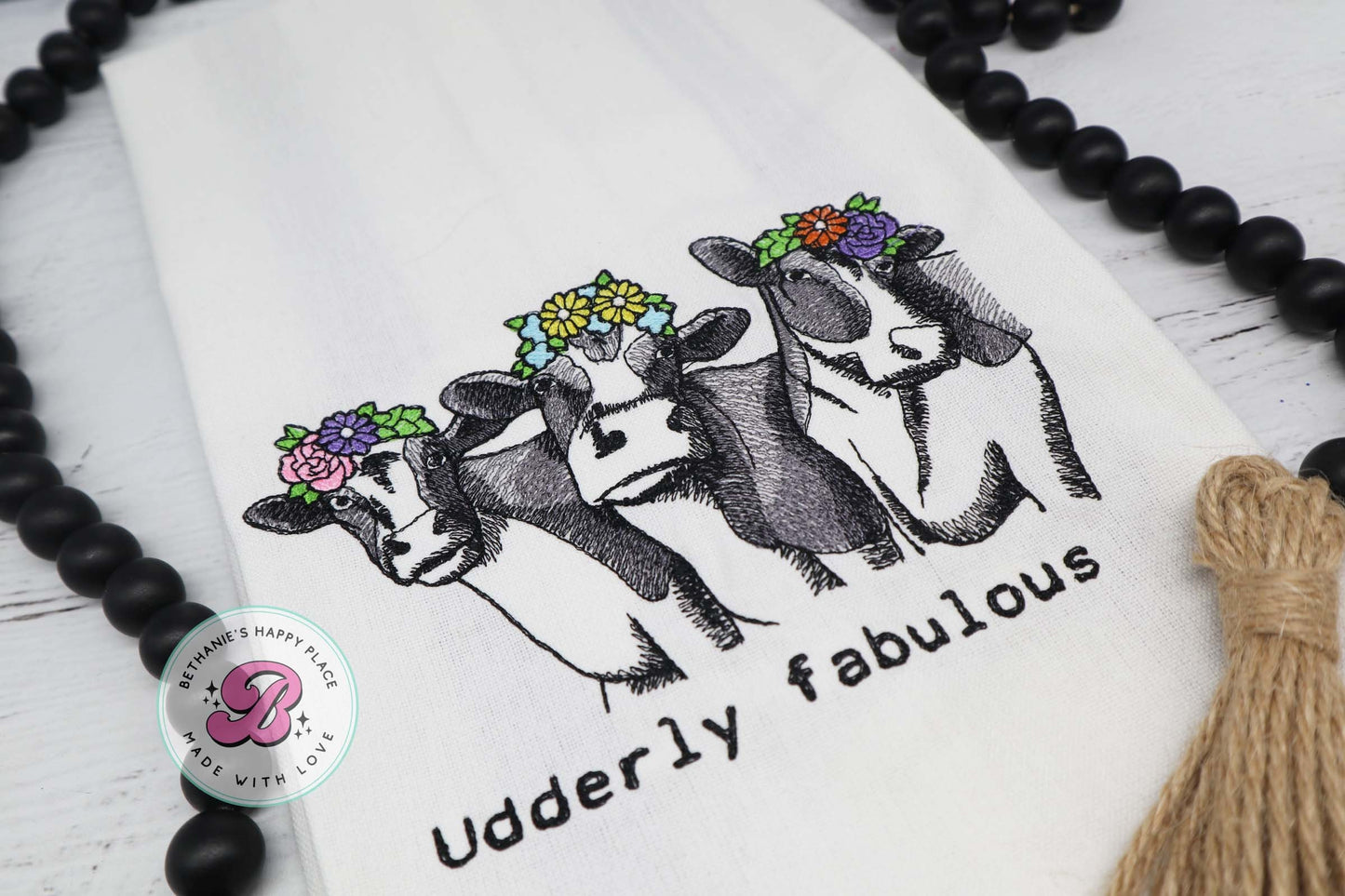 Udderly fabulous dish towel, cow kitchen towel, fabulous cow kitchen towel, funny cow gifts, cow gifts, farmhouse kitchen decor