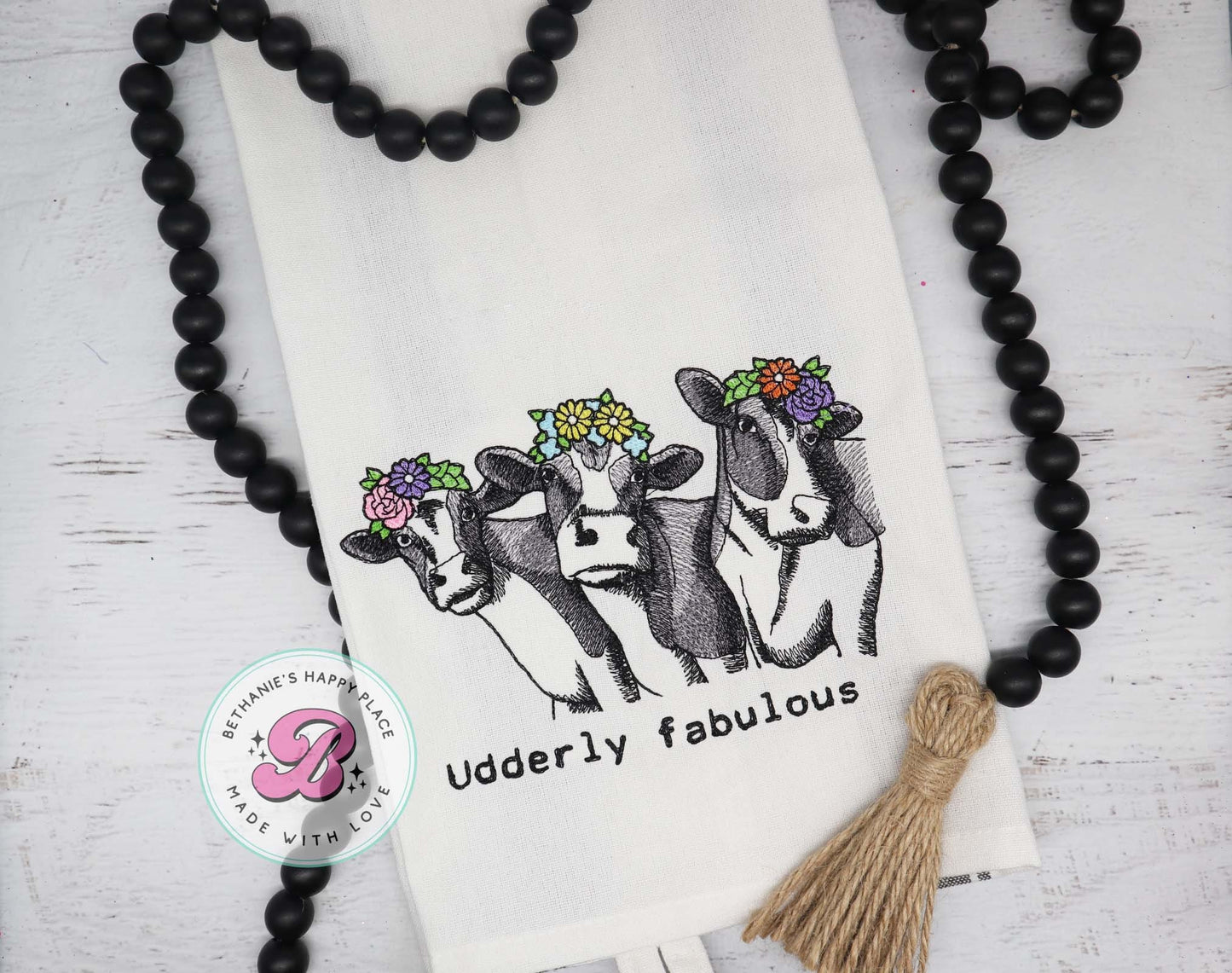 Udderly fabulous dish towel, cow kitchen towel, fabulous cow kitchen towel, funny cow gifts, cow gifts, farmhouse kitchen decor