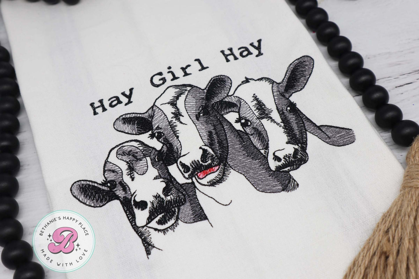 Cow trio kitchen towel, hay girl hay, funny farm kitchen towel, cow dish cloth, cow gifts, farmhouse decor, funny cow towel, cow decor