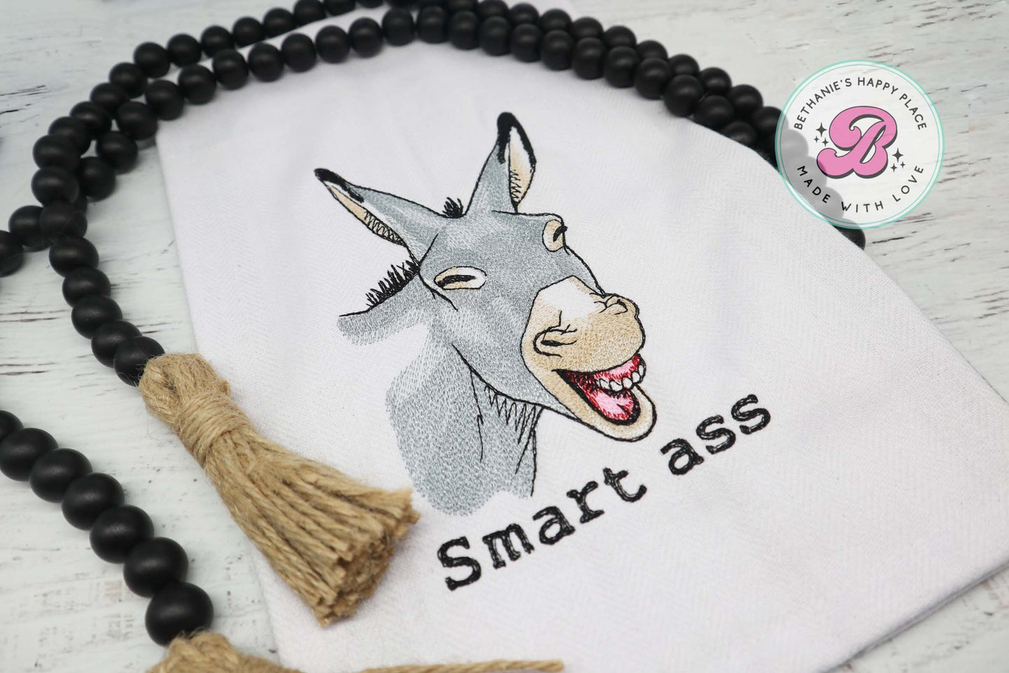 Funny kitchen towel, smart ass donkey kitchen towel, embroidered towel, kitchen gifts, funny gifts, donkey gifts, dish towel