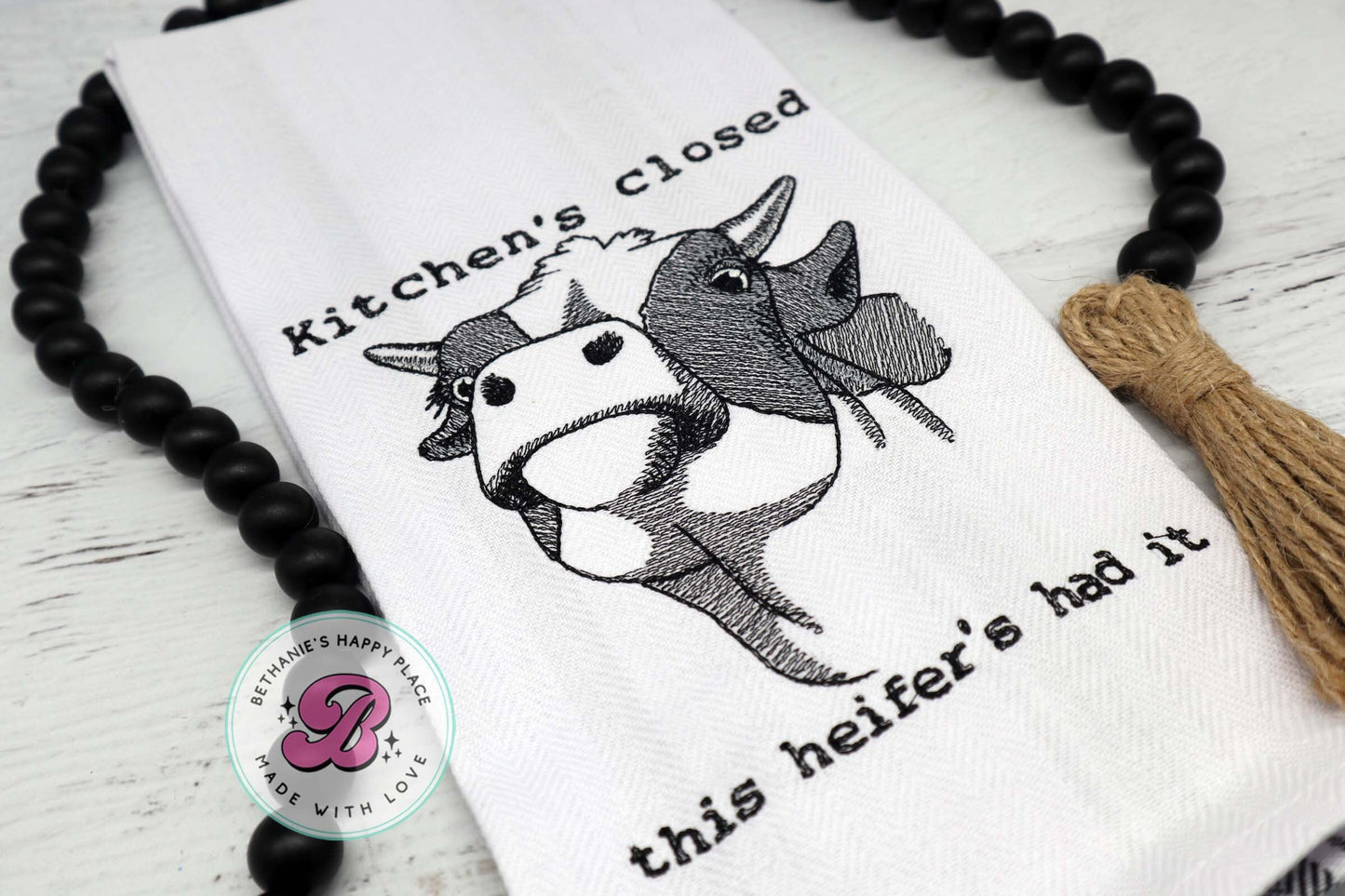 Heifer cow kitchen towel, kitchen's closed, this heifer's had it, funny cow kitchen towel, cow dish cloth, farm gifts, farmhouse decor