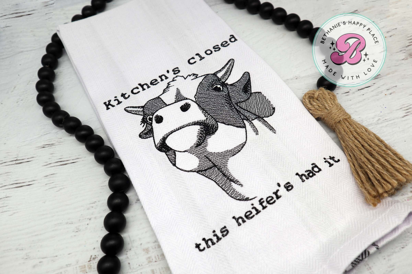 Heifer cow kitchen towel, kitchen's closed, this heifer's had it, funny cow kitchen towel, cow dish cloth, farm gifts, farmhouse decor