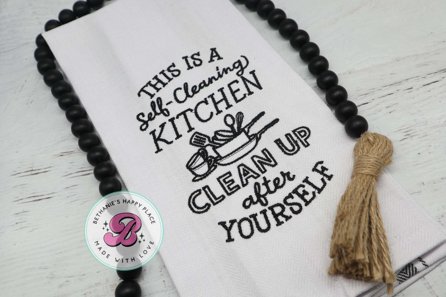 Sarcastic gifts, sarcastic kitchen towel, self cleaning kitchen, clean up after yourself, funny gifts, funny kitchen towel, dish towel