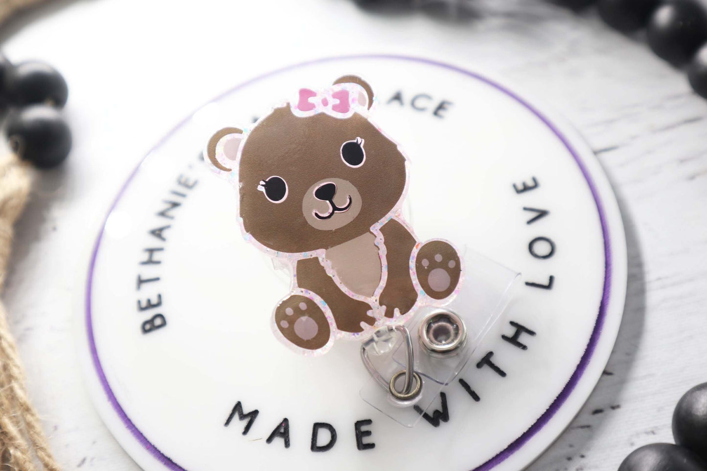 Teddy bear badge reel, pediatric badge reel, doctor badge reel, nurse badge reel, teddy bear acrylic badge clip, lanyard