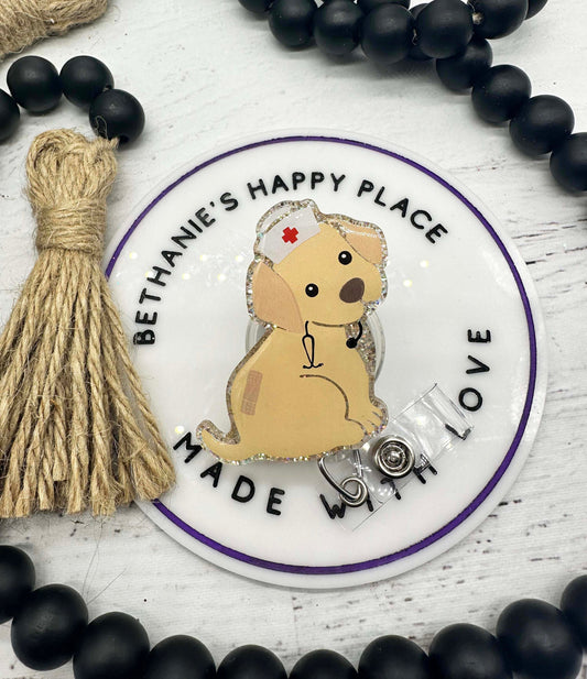 Nurse lab badge reel, dog nurse badge holder, badge holder nurse, lab dog badge reel, ID badge holder, retractable lanyard