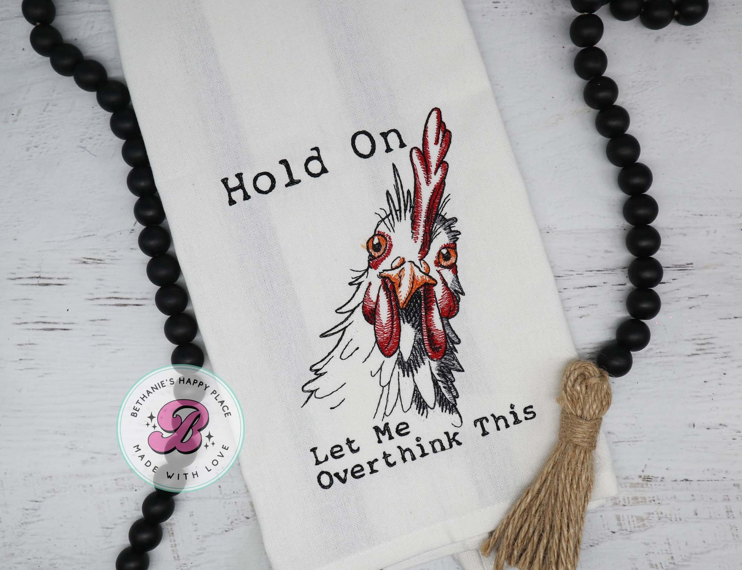 Overthinking chicken dish towel, hold on let me overthink this, funny chicken kitchen towel, funny chicken dish towel, chicken gifts