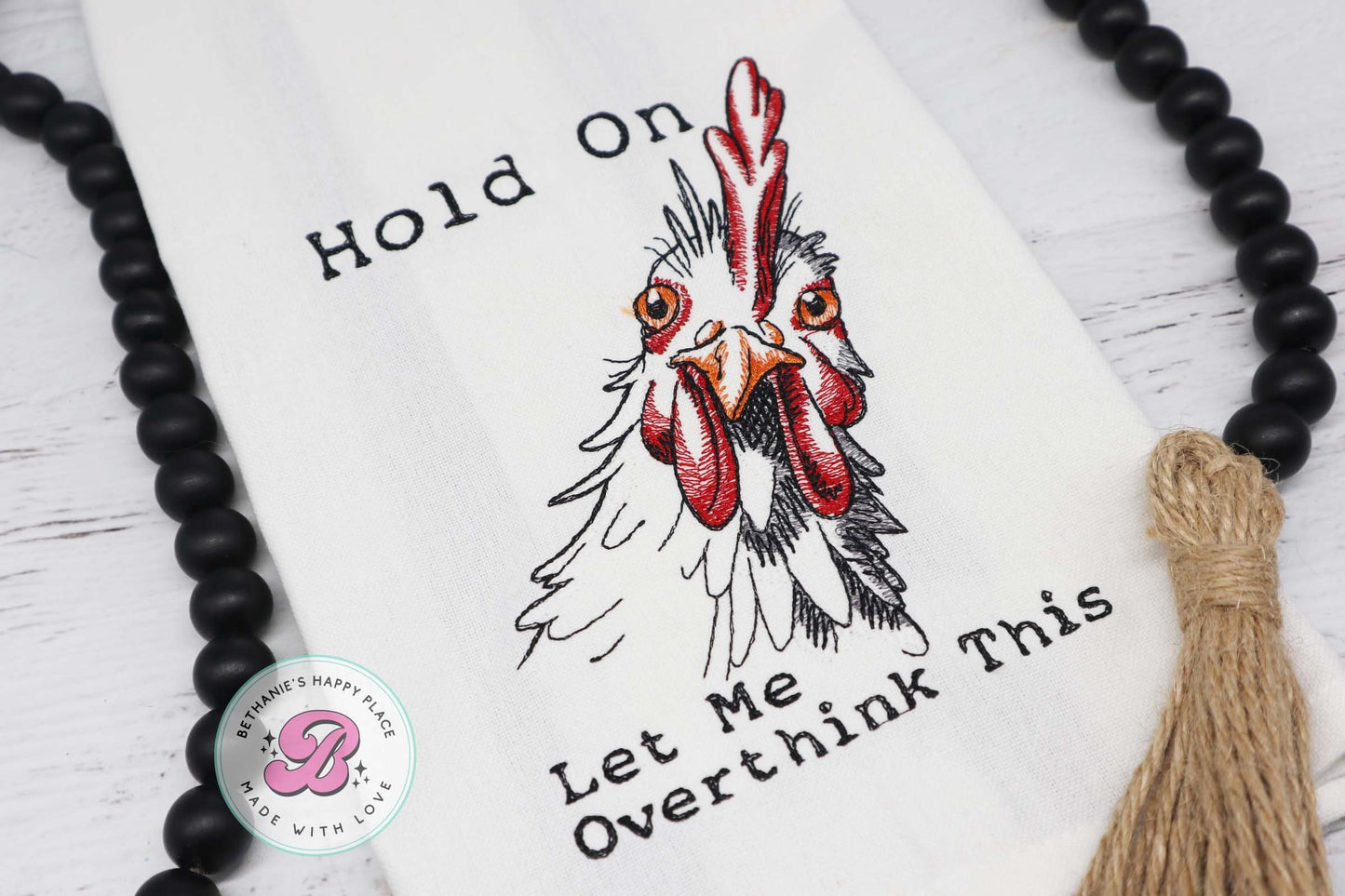 Overthinking chicken dish towel, hold on let me overthink this, funny chicken kitchen towel, funny chicken dish towel, chicken gifts