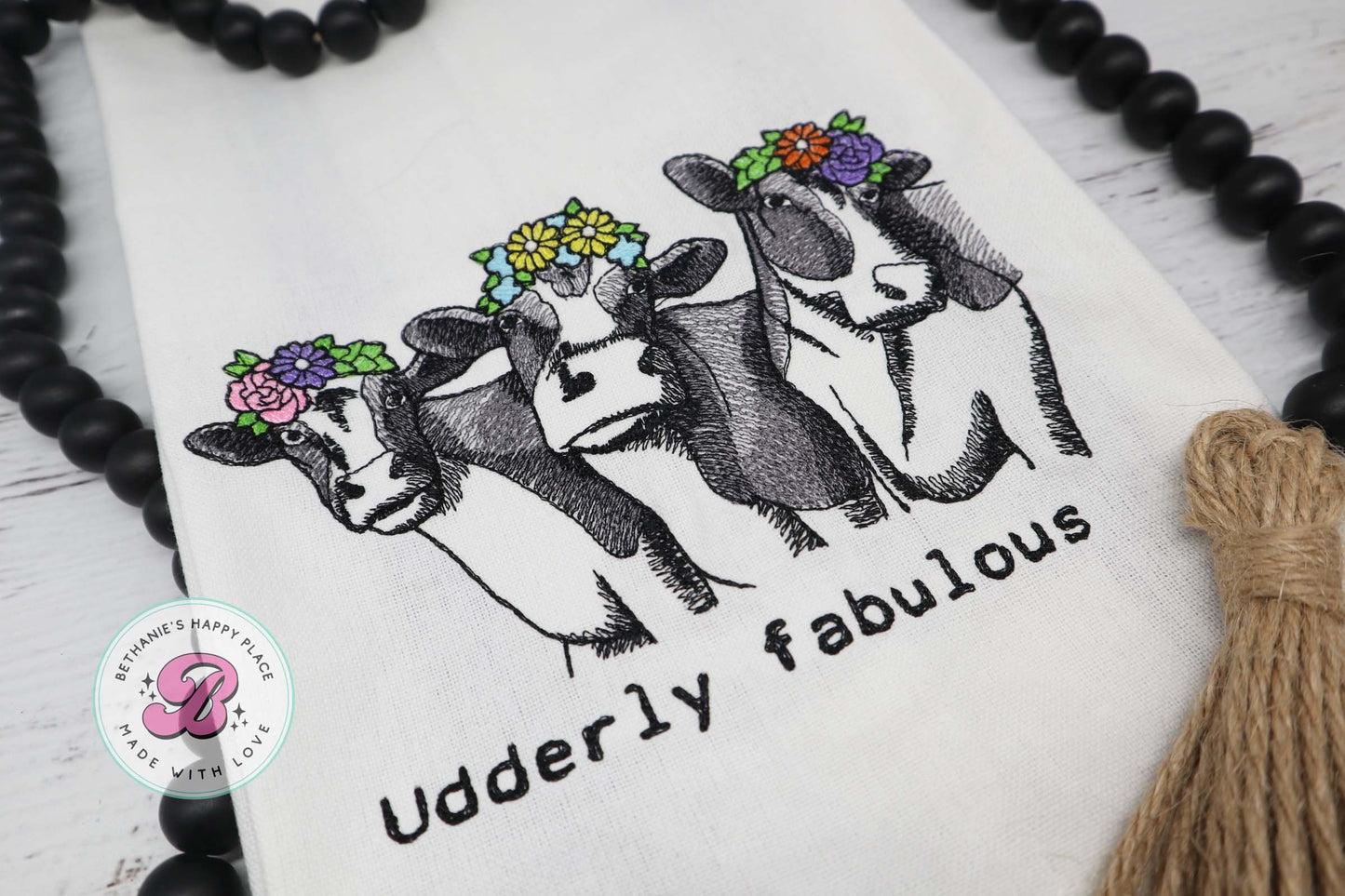 Udderly fabulous dish towel, cow kitchen towel, fabulous cow kitchen towel, funny cow gifts, cow gifts, farmhouse kitchen decor