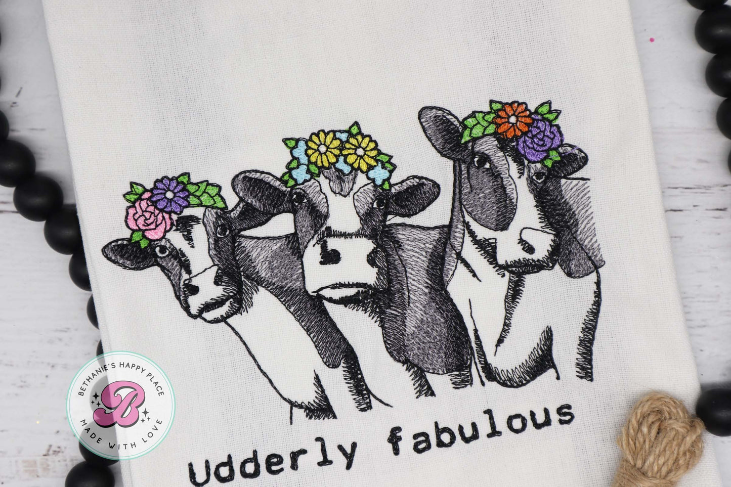 Udderly fabulous dish towel, cow kitchen towel, fabulous cow kitchen towel, funny cow gifts, cow gifts, farmhouse kitchen decor