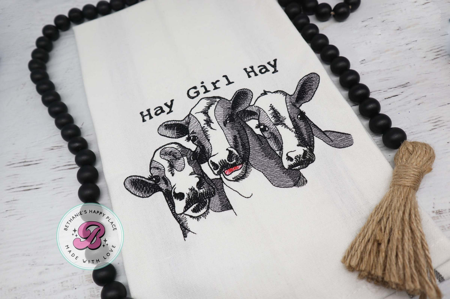 Cow trio kitchen towel, hay girl hay, funny farm kitchen towel, cow dish cloth, cow gifts, farmhouse decor, funny cow towel, cow decor