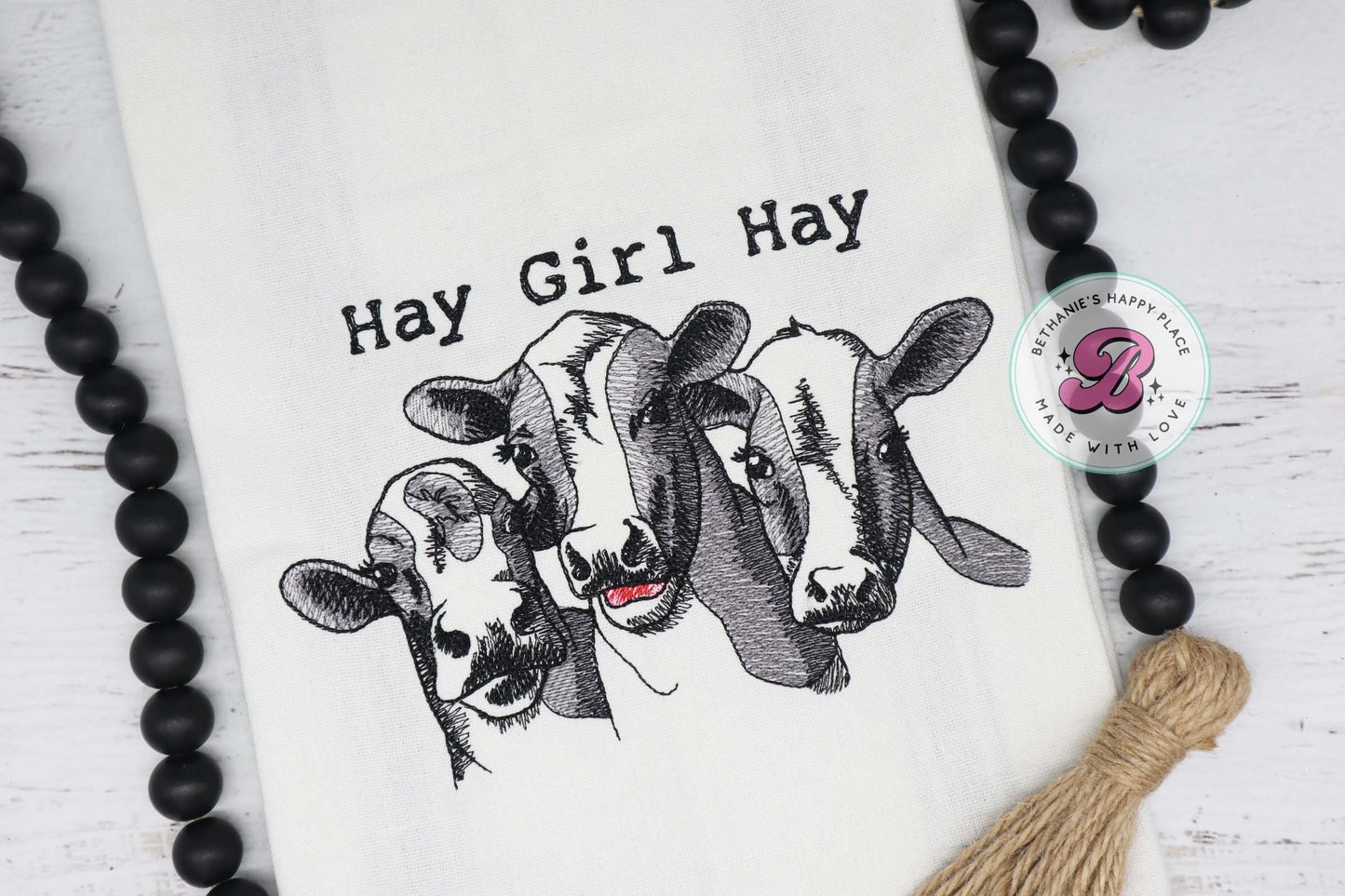 Cow trio kitchen towel, hay girl hay, funny farm kitchen towel, cow dish cloth, cow gifts, farmhouse decor, funny cow towel, cow decor