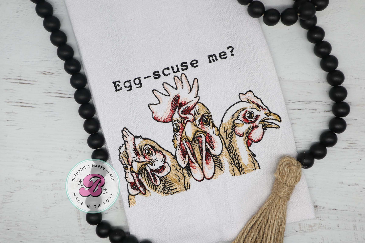 Egg-scuse me, chicken kitchen towel, punny gifts, funny chicken dish cloth, funny chicken gifts, chicken kitchen gifts, farmhouse decor