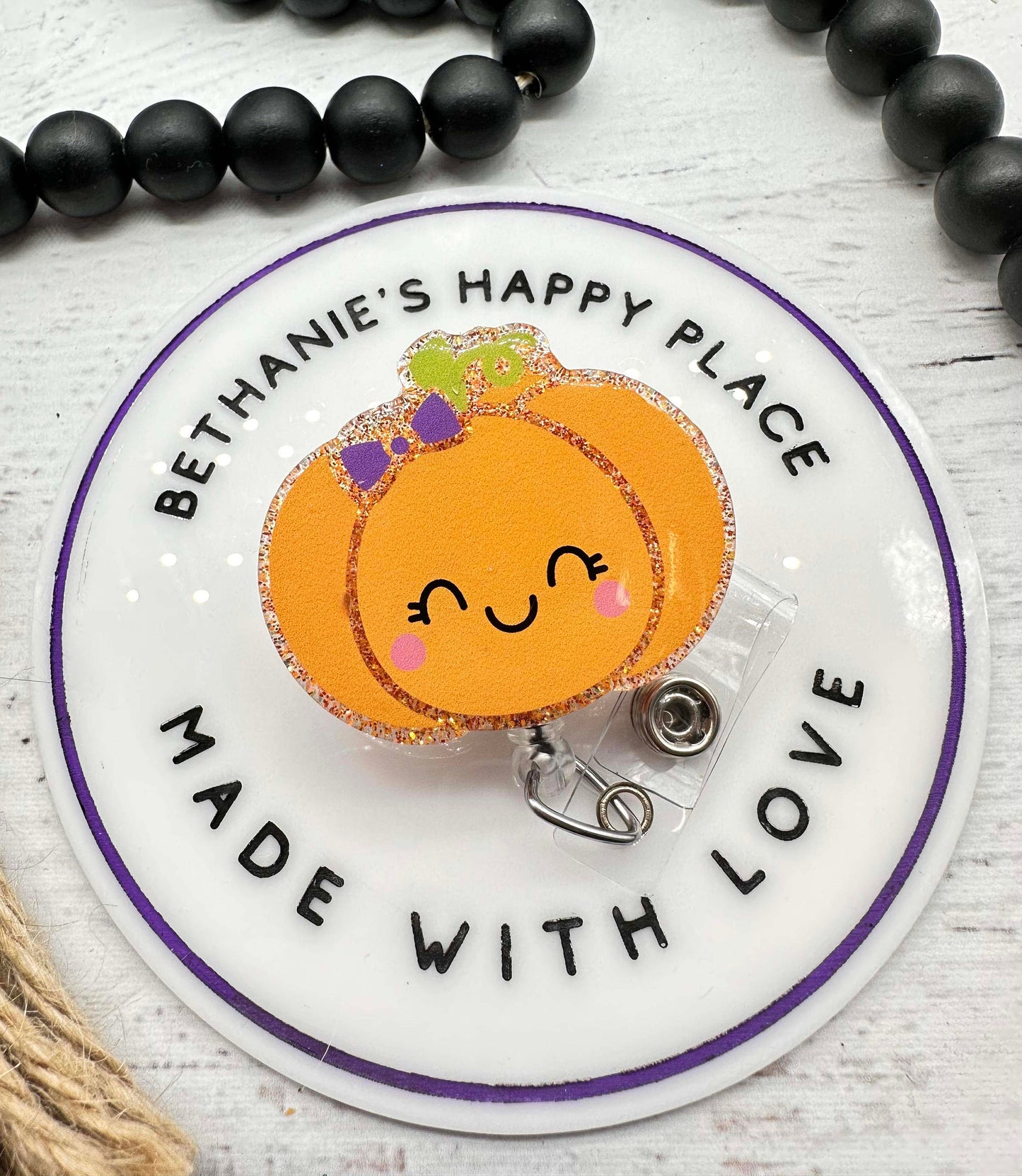 Sweet pumpkin badge reel, Halloween pumpkin badge reel, pumpkin badge holder for nurse, glitter acrylic pumpkin, retractable ID badge clip