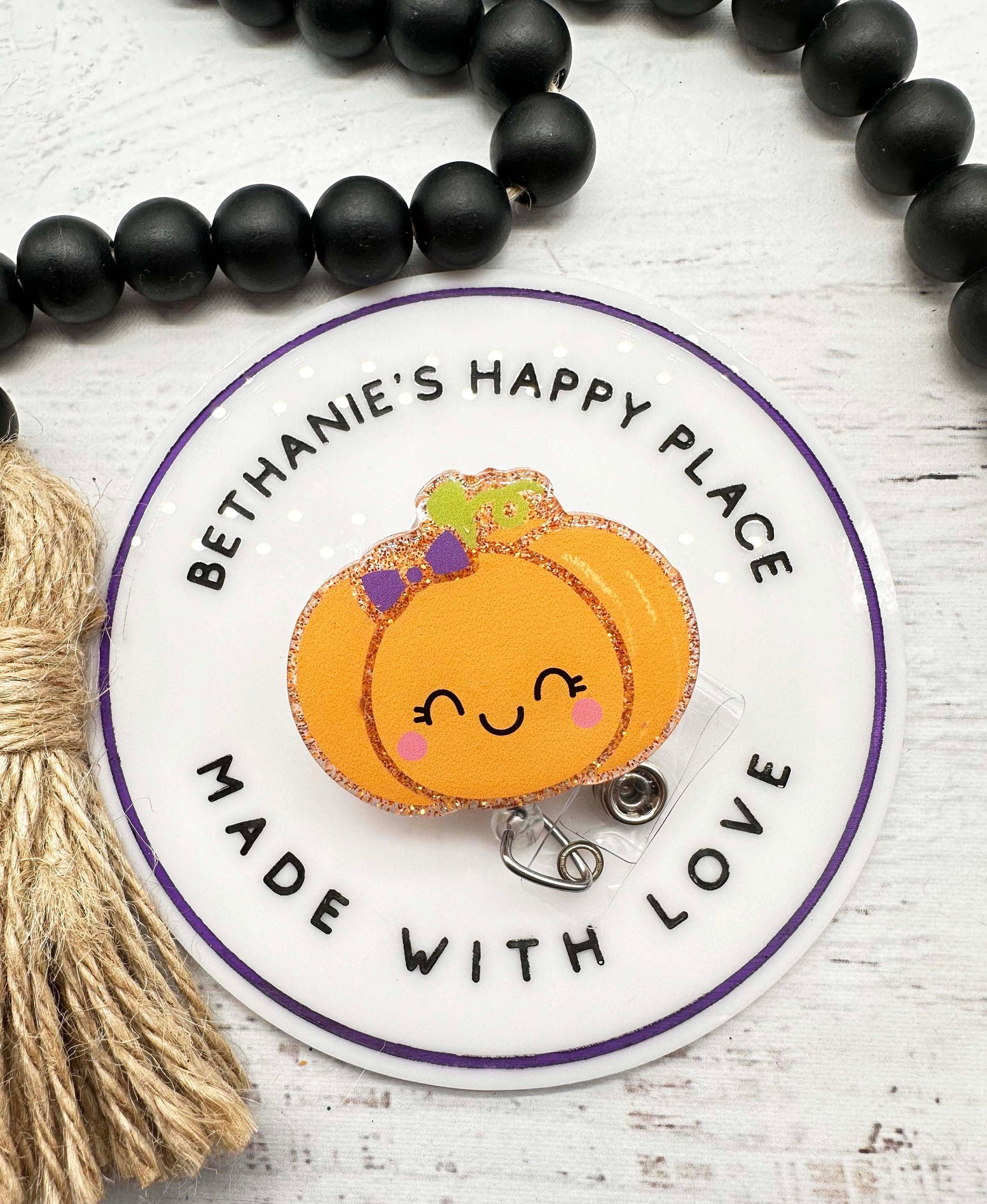 Sweet pumpkin badge reel, Halloween pumpkin badge reel, pumpkin badge holder for nurse, glitter acrylic pumpkin, retractable ID badge clip