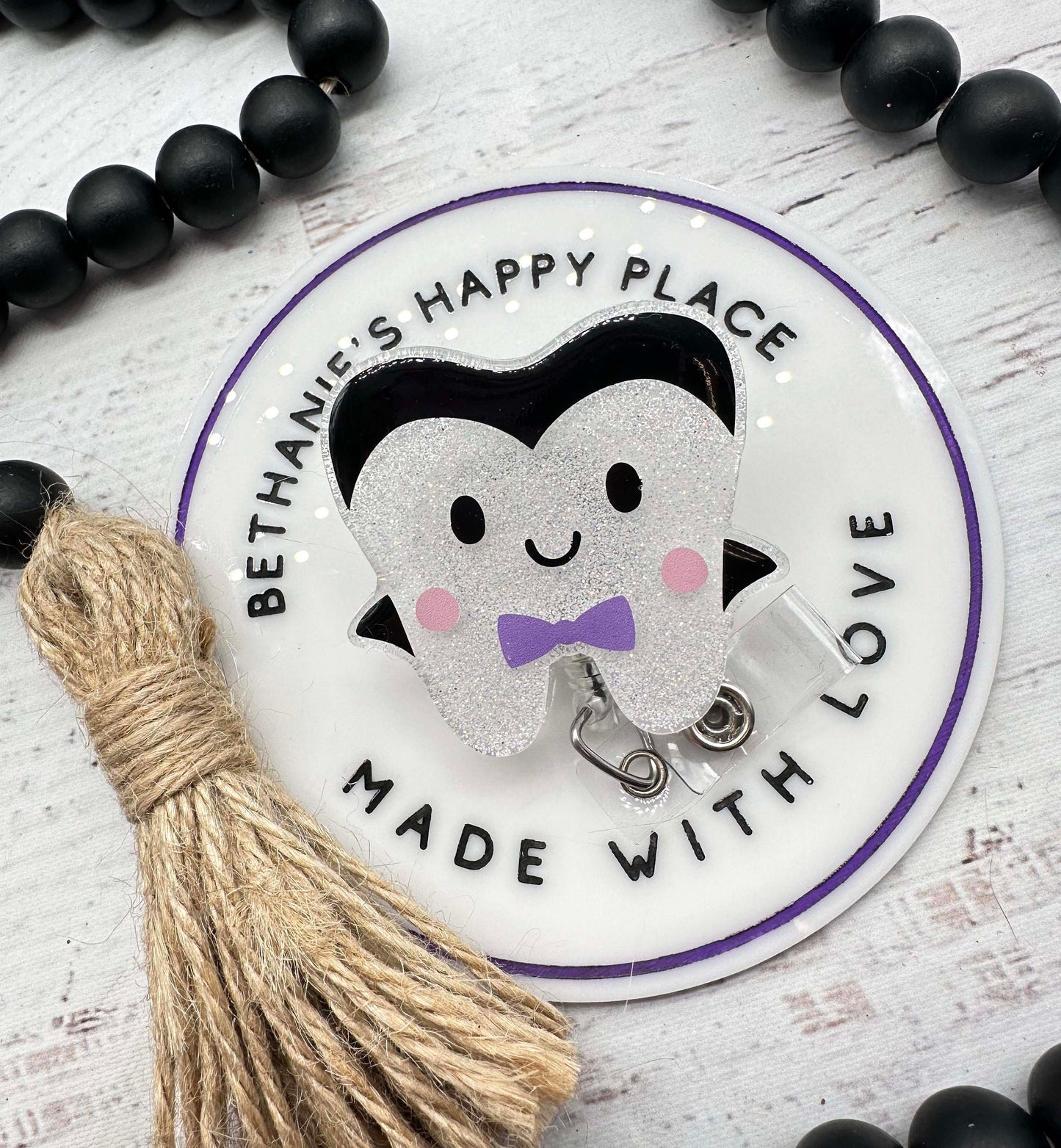 Dracula tooth badge reel, Halloween tooth badge reel, Halloween dentist badge holder, cute tooth retractable ID holder, dental badge clip