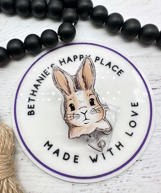 Bunny face badge reel, cute bunny rabbit badge holder, bunny gifts, badge reel nurse, retractable badge holder, bunny badge clip