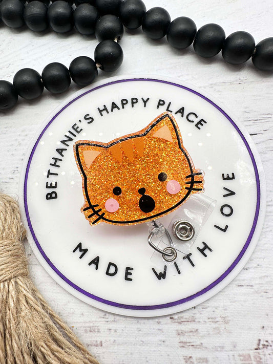 Orange cat badge reel, cat badge holder, cat gifts, retractable lanyard, medical ID badge holder for nurse, teacher badge holder