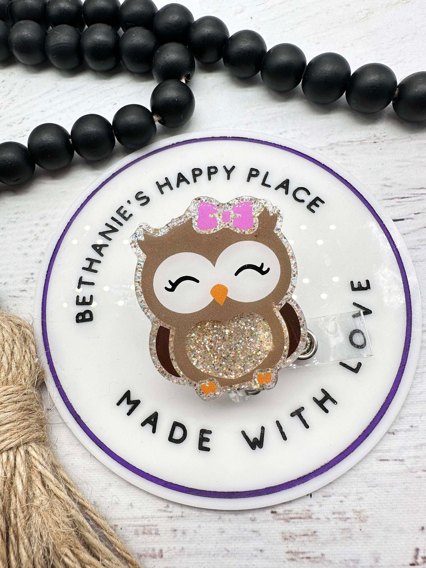 Brown owl badge reel, owl acrylic badge reel, badge reel nurse, owl gifts, owl badge holder, badge clip, lanyard, pediatric badge ID holder