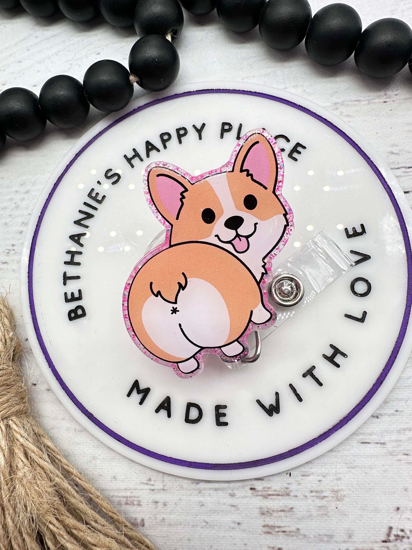 Corgi retractable badge reel, puppy dog ID holder, veterinarian, Corgi gifts, pediatrics, RN key card, teacher appreciation, easy to clean