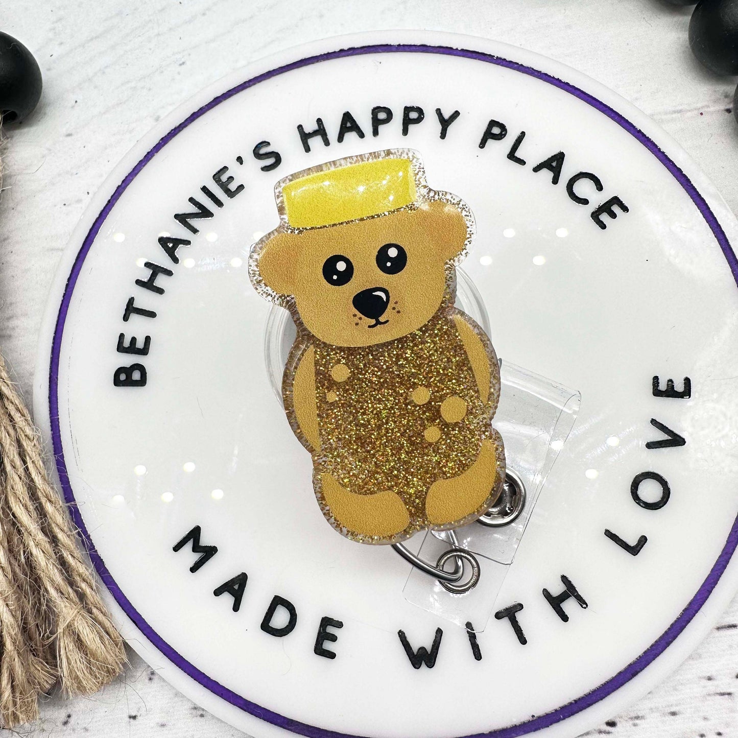 Honey bear badge reel, honey bear badge holder, badge reel nurse, retractable ID holder, ID clip, teacher badge reel, bear gifts