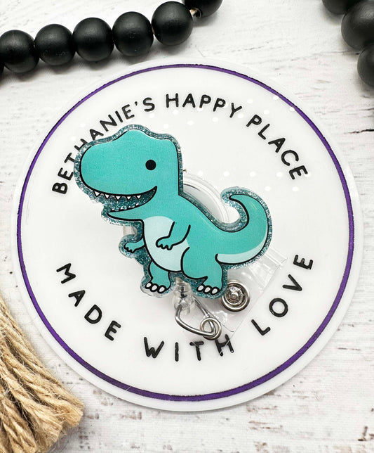 Teal dinosaur badge reel, t-rex badge reel, teal dino badge holder, dinosaur gifts, dino ID badge clip, ID holder for nurse