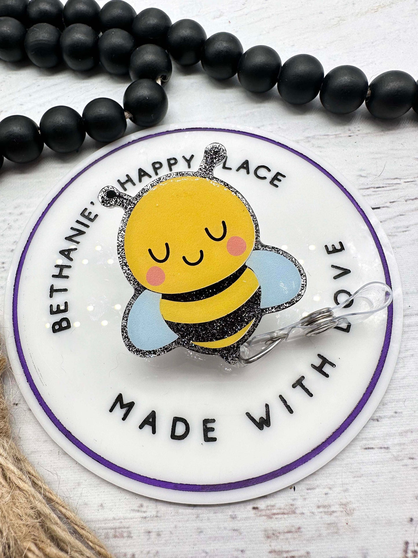 Sleepy bee badge reel, bumblebee badge reel, bee badge clip, bee gifts, bumblebee gift, school badge holder, gift for teacher, lanyard