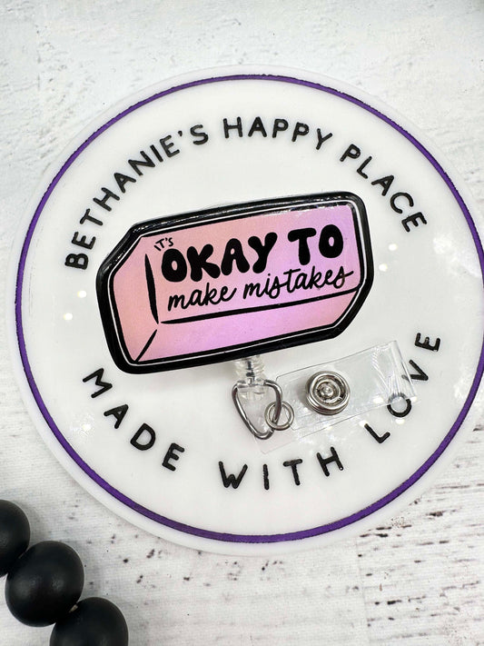 It's ok to make mistakes, badge reel, eraser badge reel, badge holder teacher, teacher gifts, teacher lanyard, eraser lanyard