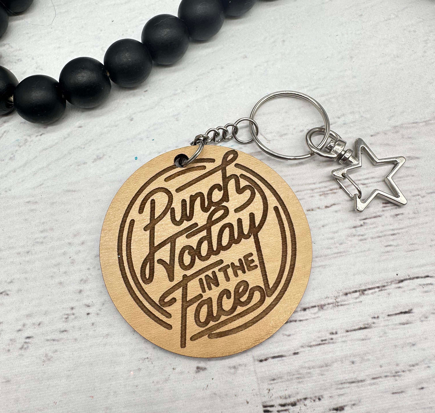 Punch today in the face keychain, motivational keychain, funny keychain, keychain for him or her, bag tag, purse charm