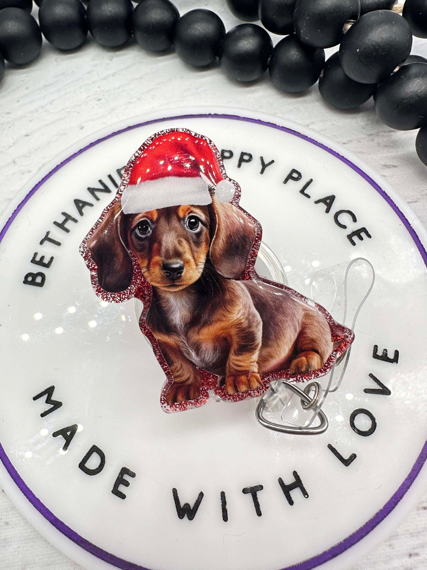 Christmas dachshund badge reel, dachshund badge holder, dachshund gifts, Christmas dog badge holder, Christmas puppy, puppy badge clip