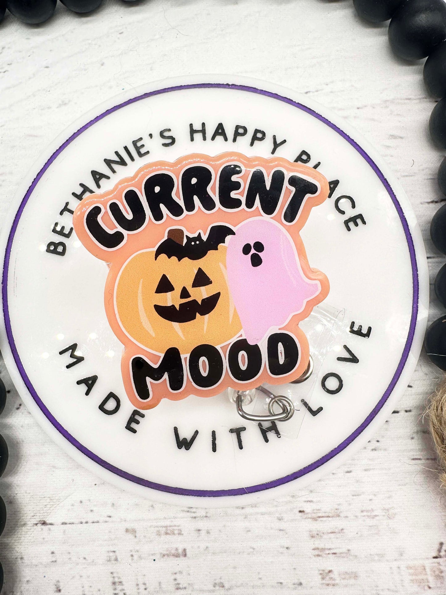 Current mood Halloween badge reel, pumpkin, ghost badge holder, Halloween badge holder, Halloween lanyard, ID holder, lanyard