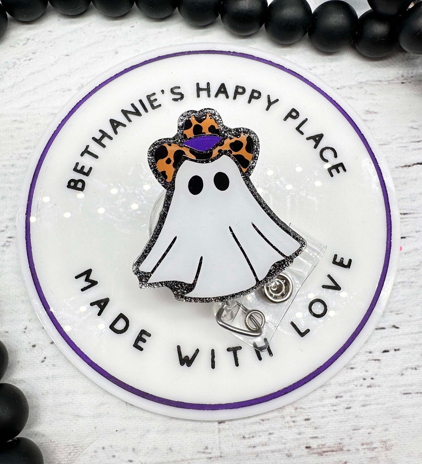 Cowboy ghost badge reel, cute ghost badge holder, Halloween badge holder, ghost badge clip, cowboy badge clip, nurse ID holder