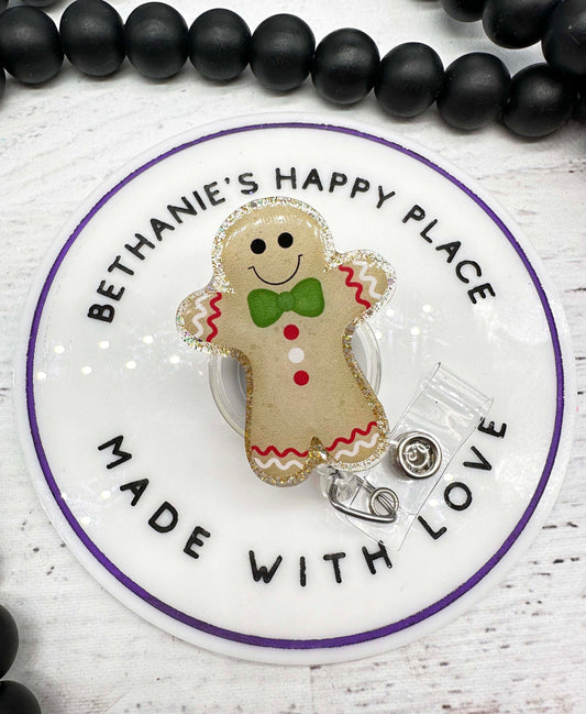 Gingerbread boy badge reel, gingerbread badge holder, Christmas badge reel, gingerbread gifts, nurse, teacher badge clip