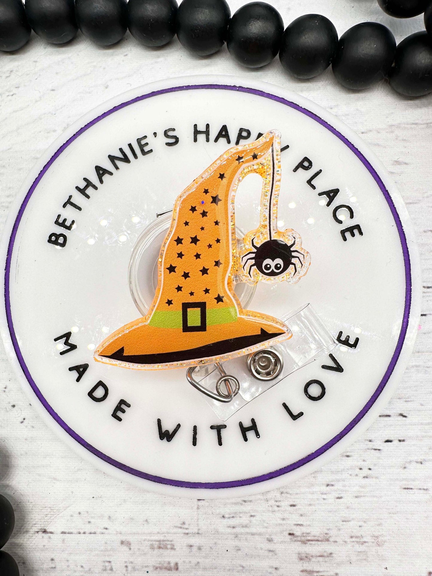 Witch hat badge reel, witch badge clip, Halloween badge reel, Halloween retractable badge clip, nurse badge reel, orange witch hat