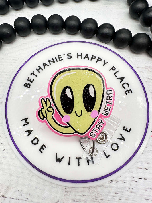 Alien retractable badge reel, RN key card holder, nurse gifts, teacher, mental health ID clip, medical gifts, easy to clean, stay weird