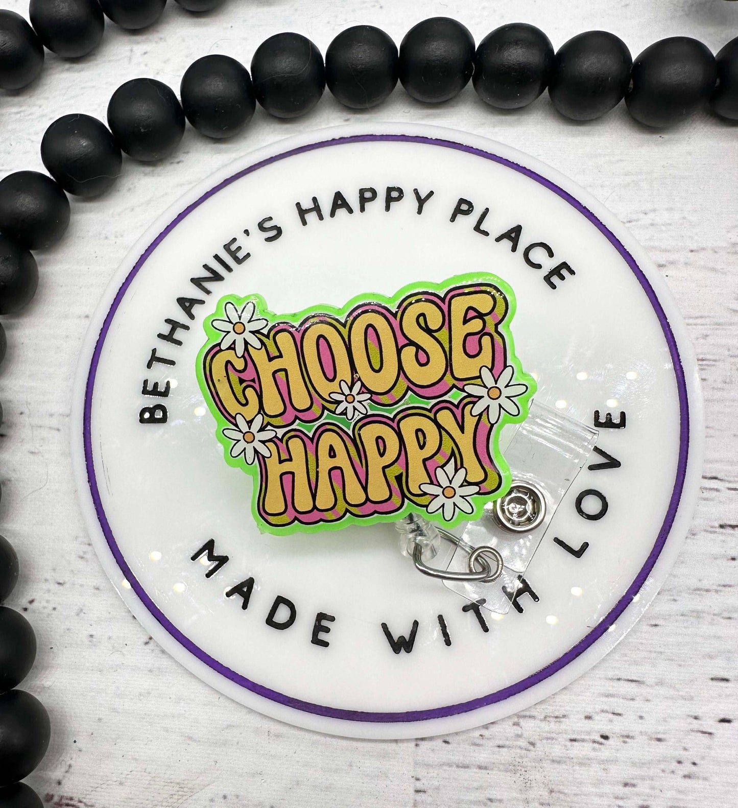 Choose happy badge reel, motivational badge holder, nurse badge clip, badge reel nurse, ID holder, happy lanyard, teacher badge reel