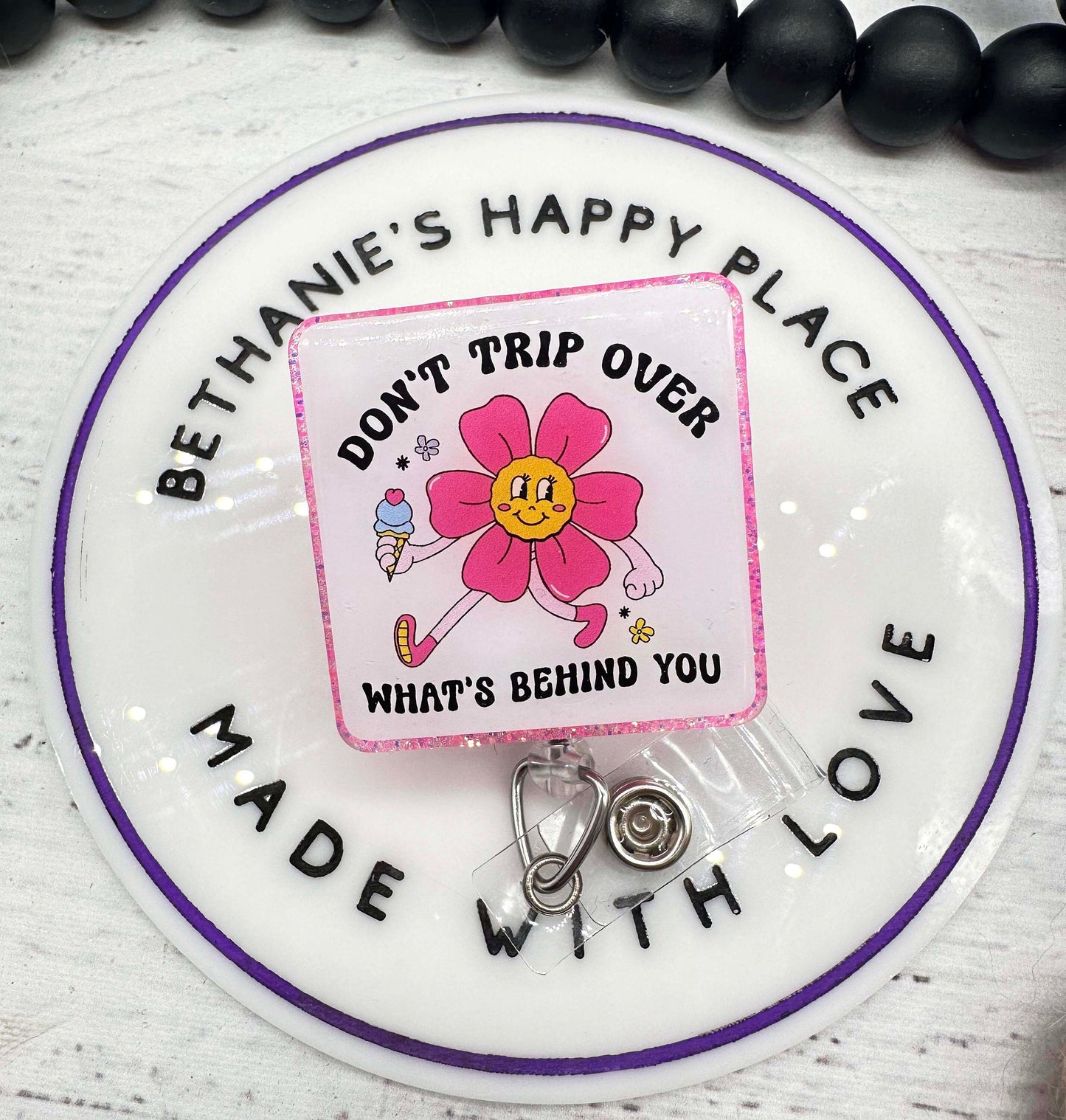 Motivational badge reel, don't trip over what's behind you, motivational nurse gift, badge holder nurse, mental health badge clip