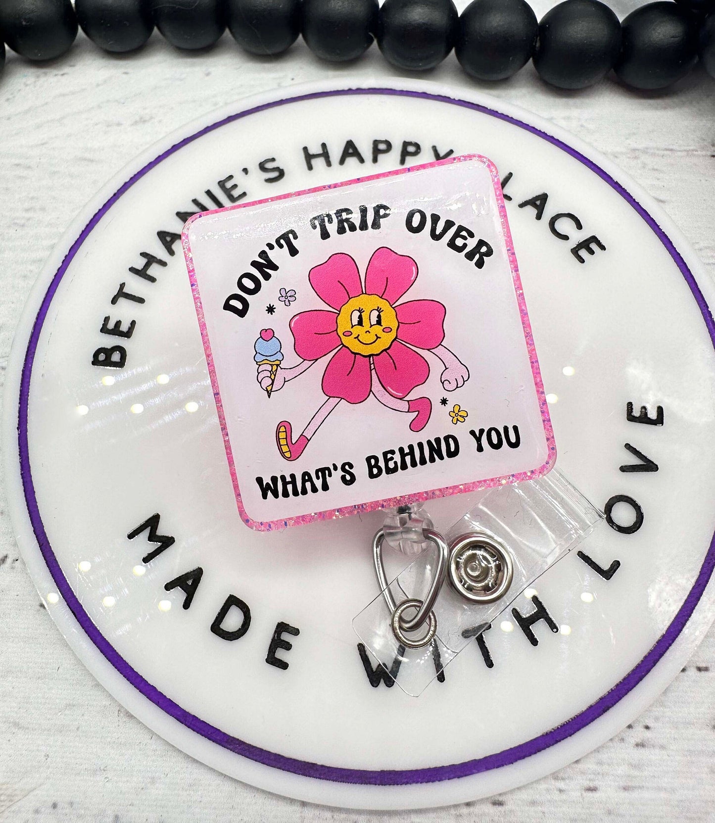 Motivational badge reel, don't trip over what's behind you, motivational nurse gift, badge holder nurse, mental health badge clip