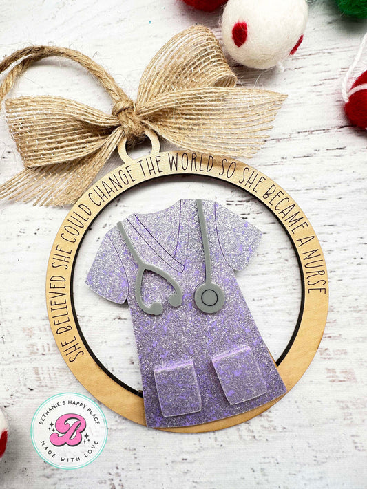 Personalized nurse Christmas ornament, nurse scrubs ornament, gift for nurse, keepsake nurse ornament, first year as a nurse