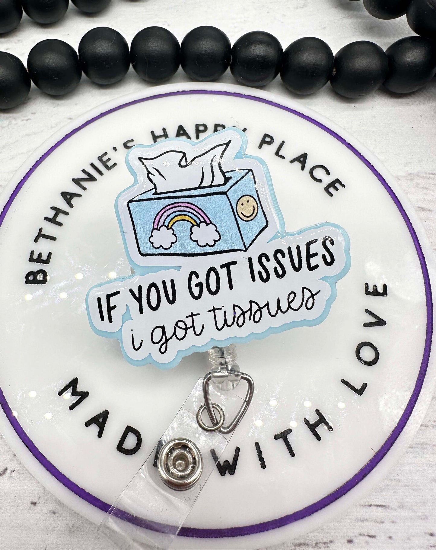 Got issues I got tissues badge reel, mental health badge holder, mental health gifts, nurse badge clip, medical ID holder for nurse