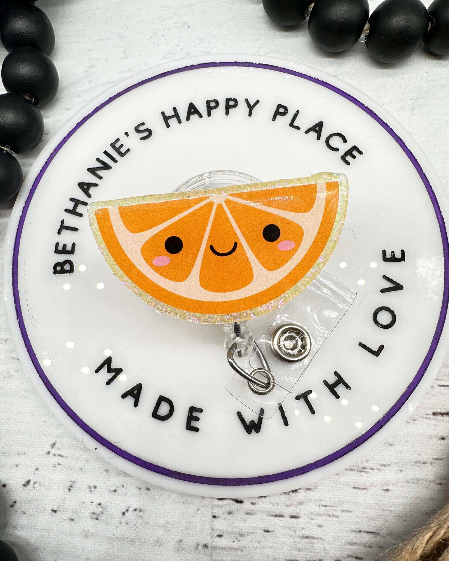 Orange badge reel, orange slice badge holder, fruit badge reel, badge topper, acrylic badge reel, nurse lanyard, nurse badge clip