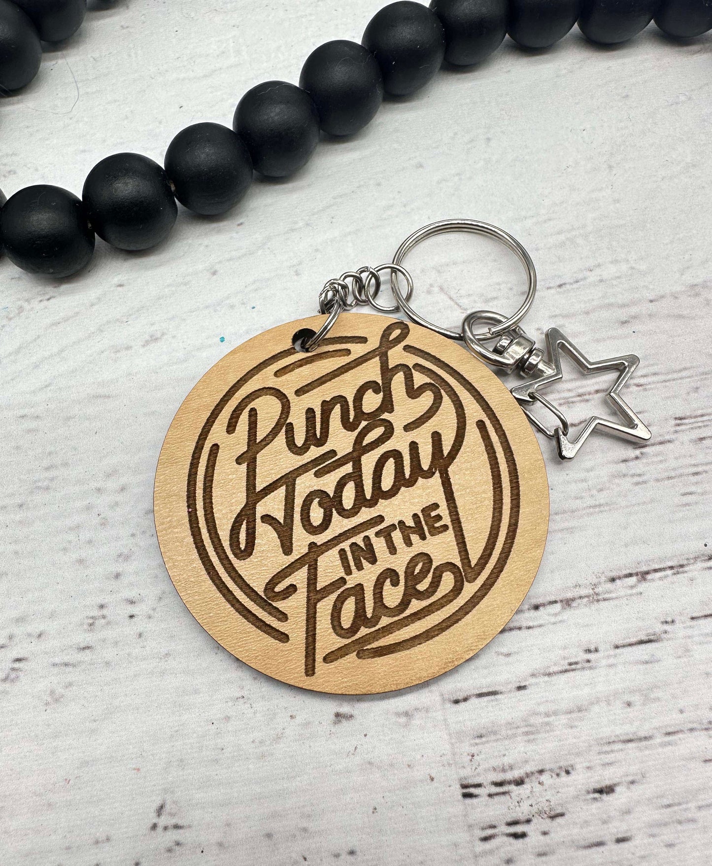 Punch today in the face keychain, motivational keychain, funny keychain, keychain for him or her, bag tag, purse charm