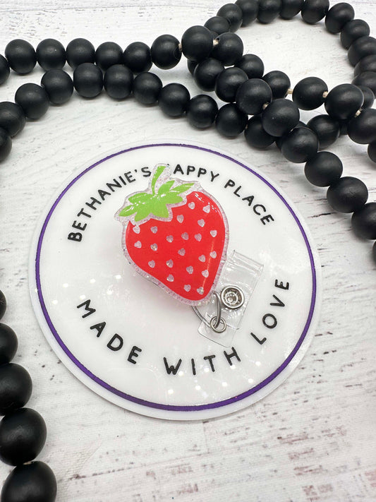 Strawberry badge holder, heart strawberry, fruit badge reel, strawberry gifts, teacher badge holder, nurse badge clip, strawberry lanyard