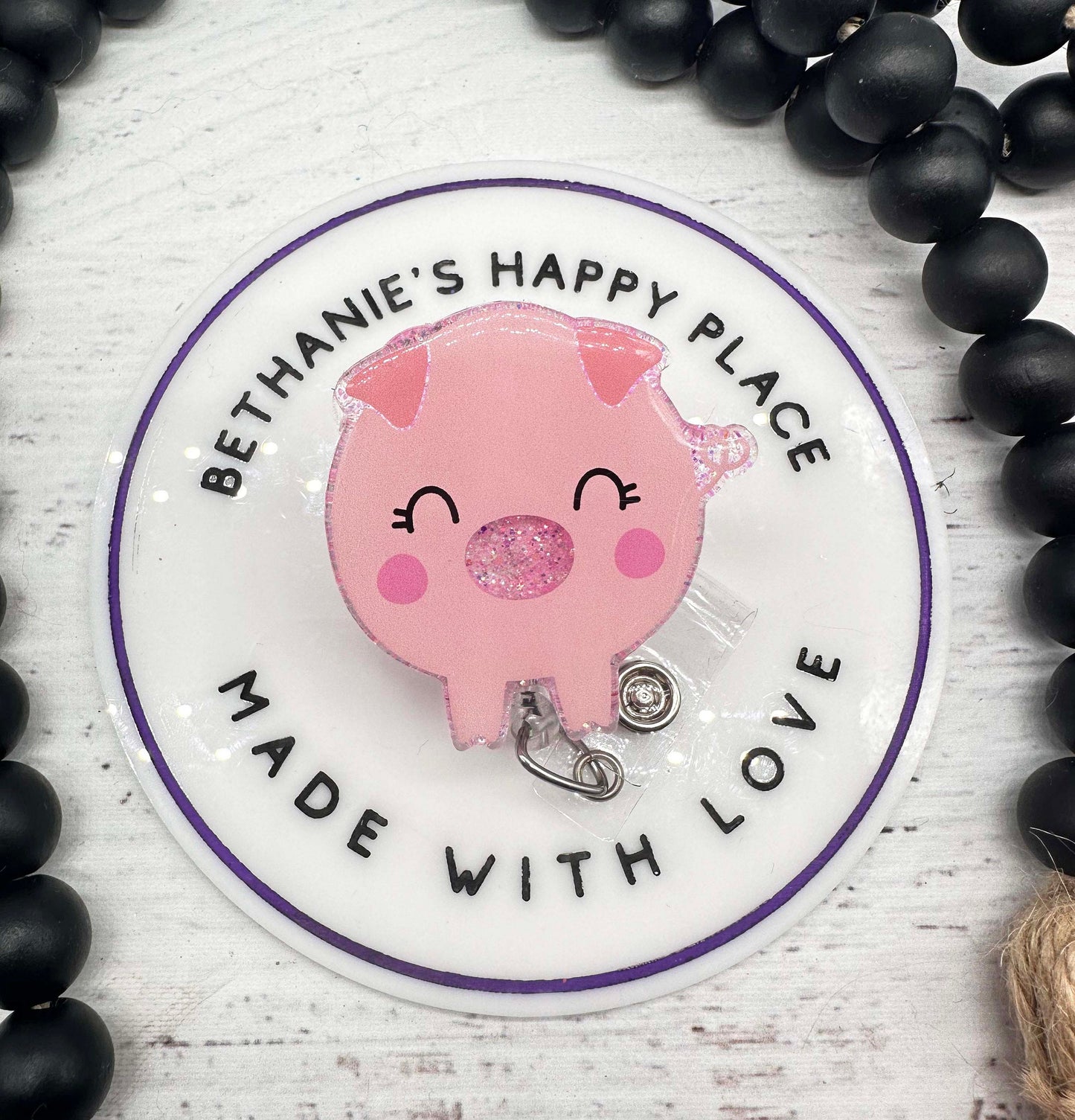 Adorable pig badge reel, pig badge holder, pig gifts, badge reel nurse, pig badge topper, acrylic badge reel, pig lover, piggy badge holder