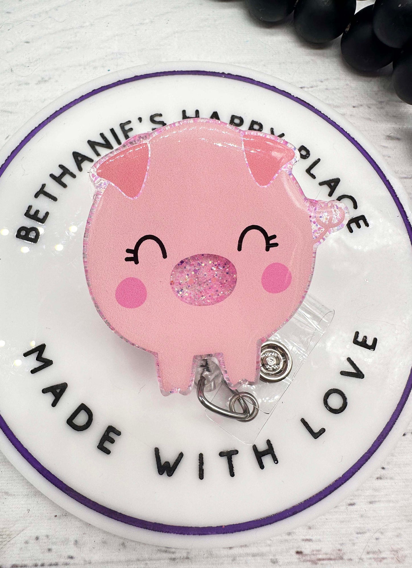 Adorable pig badge reel, pig badge holder, pig gifts, badge reel nurse, pig badge topper, acrylic badge reel, pig lover, piggy badge holder