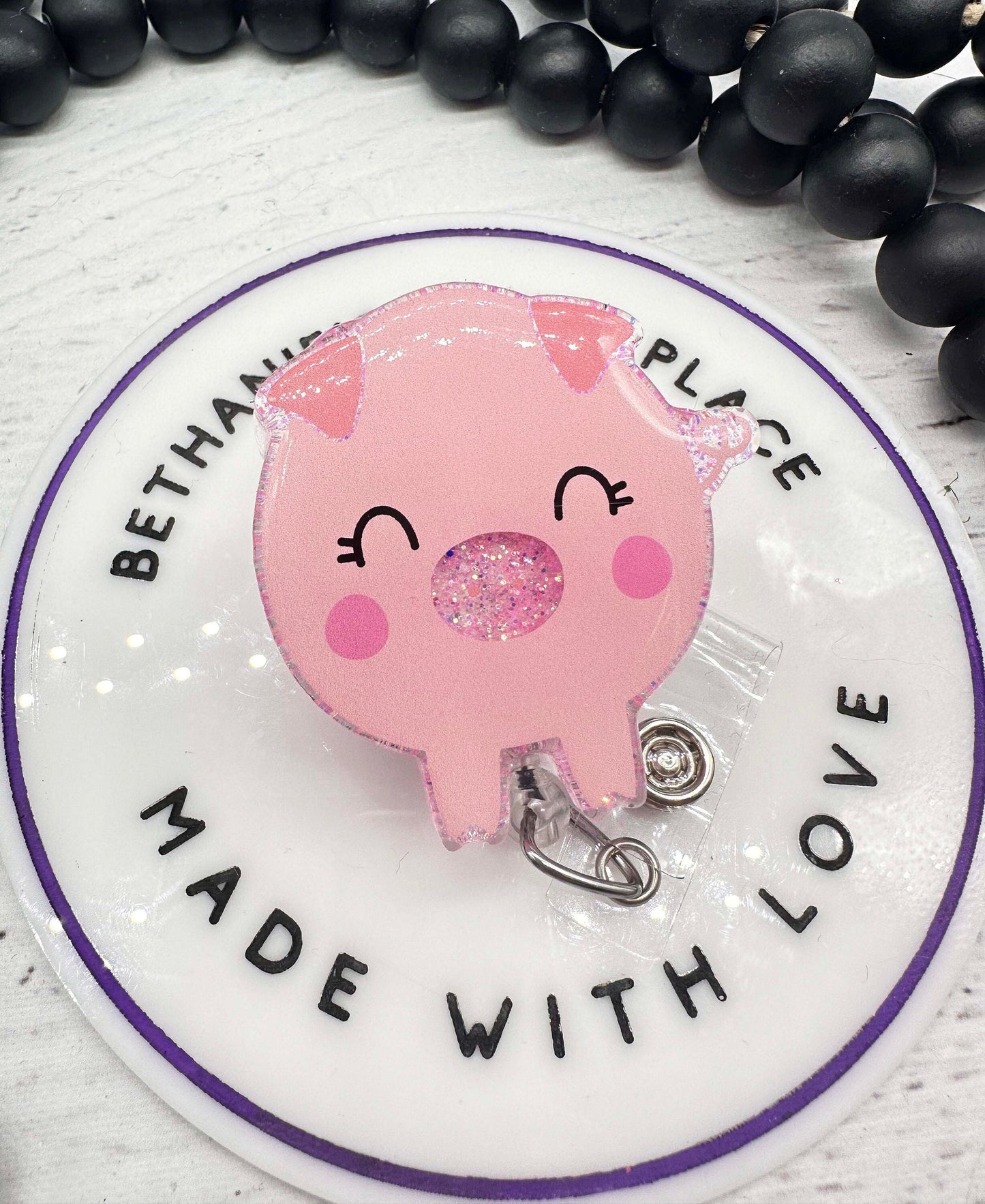 Adorable pig badge reel, pig badge holder, pig gifts, badge reel nurse, pig badge topper, acrylic badge reel, pig lover, piggy badge holder