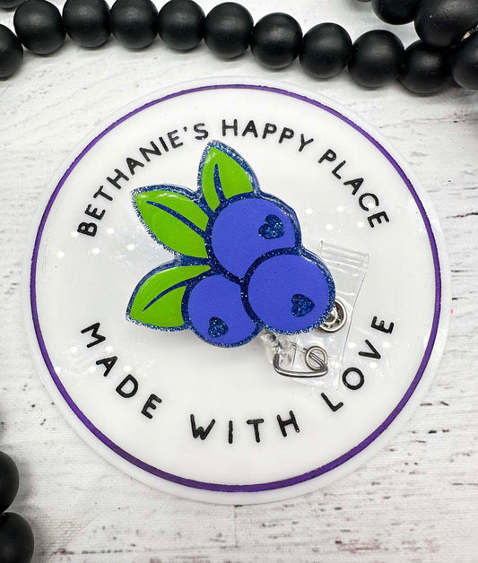 Blueberry badge reel, blueberry badge holder, fruit badge clip, medical ID holder, nutritionist, nurse badge clip, fruit gifts