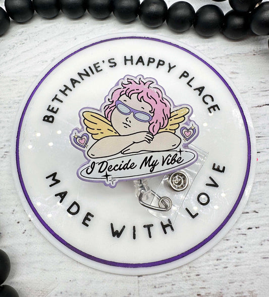 I decide my vibe, angel vibe badge reel, vibes badge holder, badge reel nurse, medical ID holder, lanyard, retractable badge clip