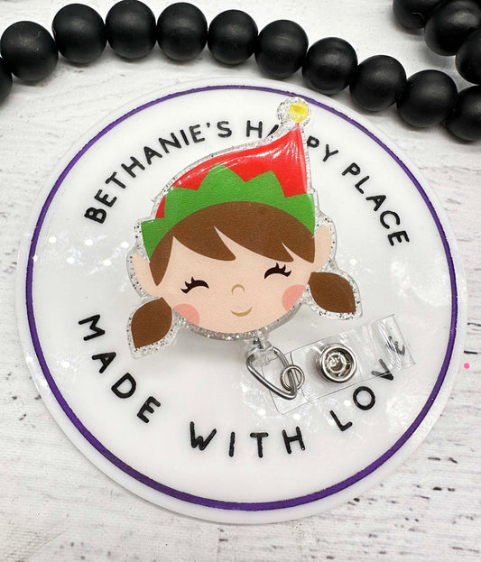 Elf girl badge reel, Christmas elf badge holder, holiday badge reel nurse, cute elf, elf gifts, Christmas gift for nurse, doctor, teacher