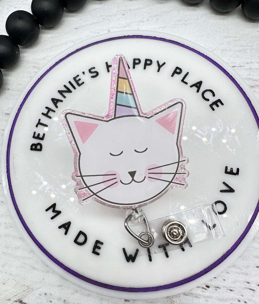 Unicorn cat badge reel, unicorn badge reel, cat badge reel, unicorn gifts, cat gifts, badge reel nurse, pediatric badge holder, lanyard