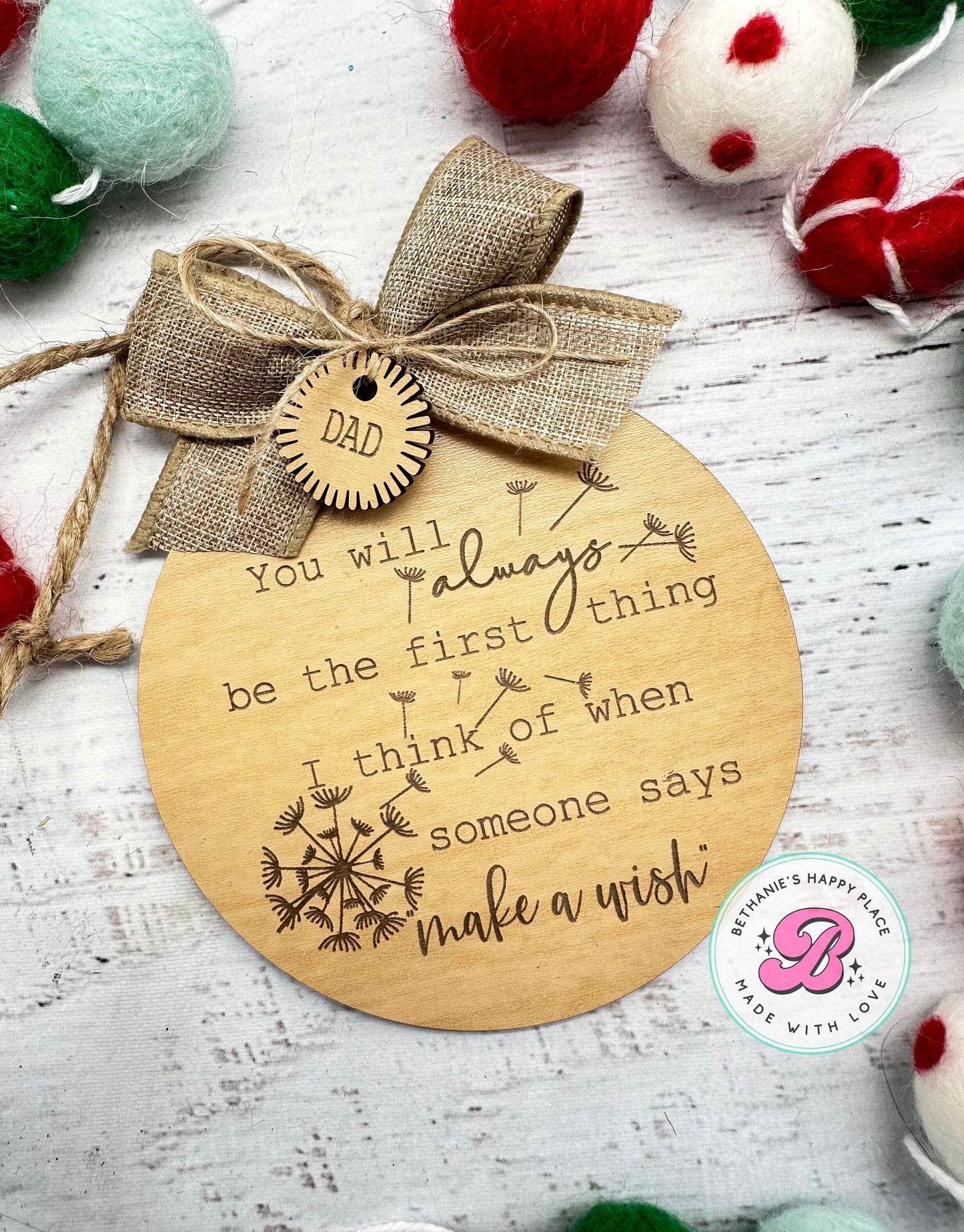 Make a wish ornament, memorial Christmas ornament, memorial gift, Christmas gift for loved one, personalized memory keepsake ornament